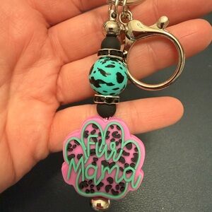 Fur Mama Keychain with Pink and Turquoise Accents